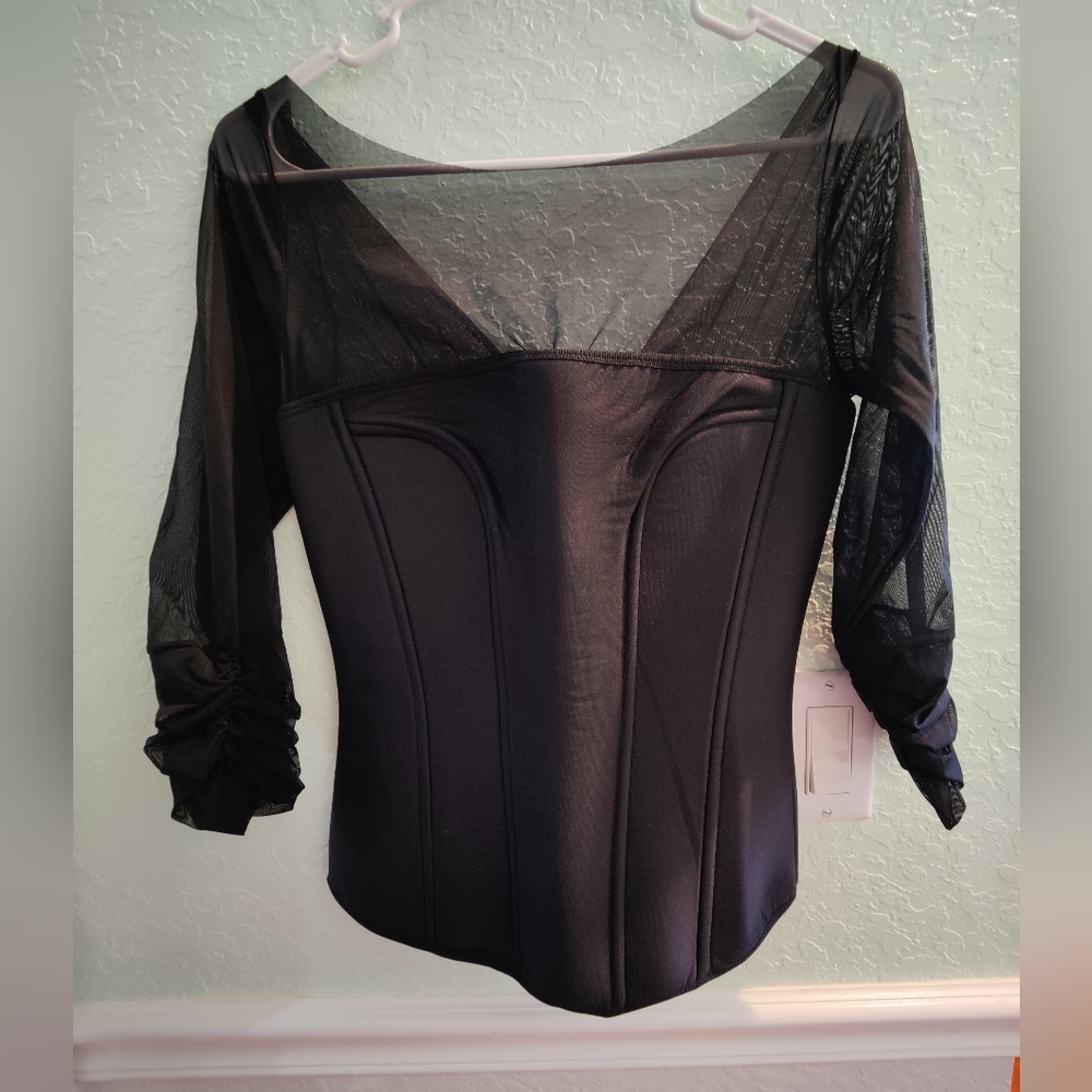 Corset top, sheer top and arms